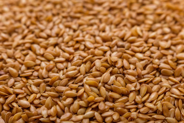 Seeds of golden flax on a white background