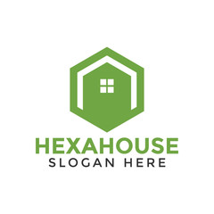 Green hexagon house logo icon design template