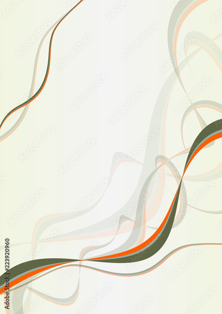 Poster abstract background with green and orange wavy ribbons. vector graphic pattern