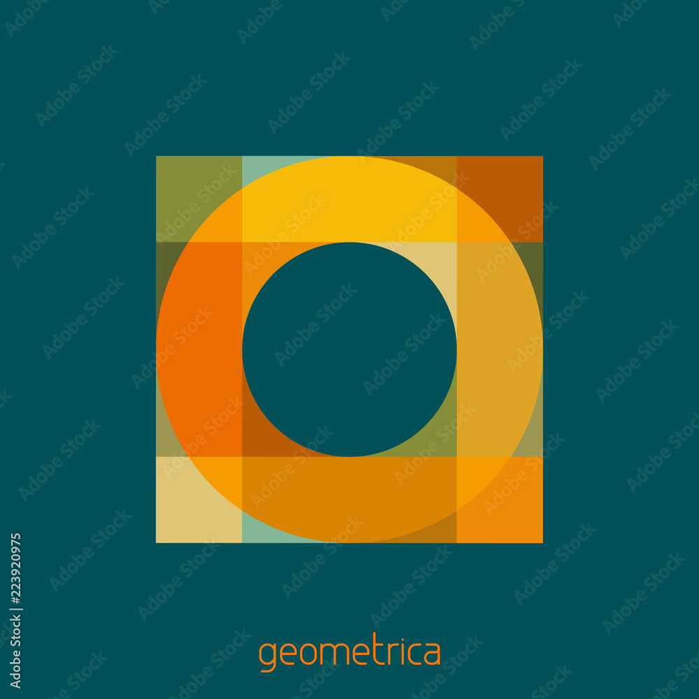 Poster abstract orange logo template. square with a round hole. vector