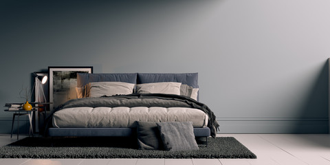 modern bed in minimalistic room