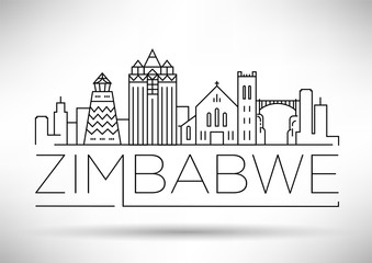 Minimal Zimbabwe Linear Skyline with Typographic Design - obrazy, fototapety, plakaty