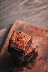 Dark chocolate stout brownies cut in squares