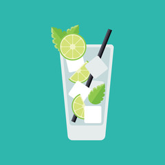 Mojito flat icon isolated on blue background. Simple Mojito sign symbol in flat style. Cocktail Vector illustration for web and mobile design.