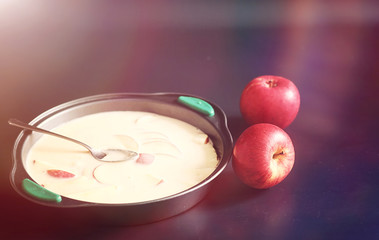 Preparation of apple pie at home. Homemade pastries with apples 