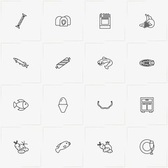 Product Categories line icon set with fruits , fish and vegetables