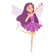 Fototapeta na wymiar Beautiful fairy dances in her colorful outfits and purple dress