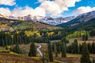 Driving the back roads of Colorado in fall - 223928720