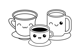 kawaii coffee maker and cookies over white