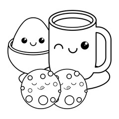 kawaii coffee maker and cookies over white