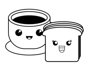 kawaii coffee maker and cookies over white