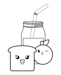 kawaii coffee maker and cookies over white