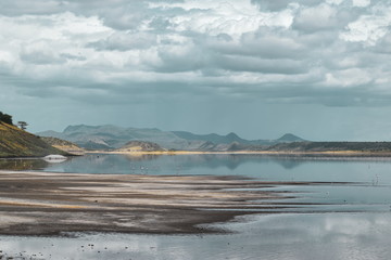 Beautiful reflection at Lake Magadi, Rift Valley, Kenya