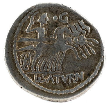 Roman Republic Coin. Ancient Roman silver denarius of the family Appuleia. Reverse.