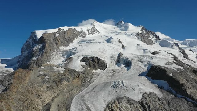 Aerial view of the Monte Rosa Alps with the Dufourspitze, the highest mountain in Switzerland in Zermatt