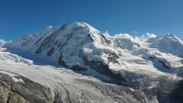 Aerial view of the Monte Rosa Alps with the Liskamm and Grenz glacier in Zermatt in Switzerland