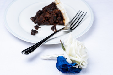 wedding cake and button hole