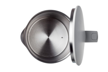Heating element of electric kettle, inner metal bowl smart teapot top view, isolated on white...
