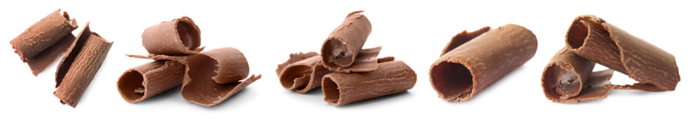 Set with delicious chocolate on white background