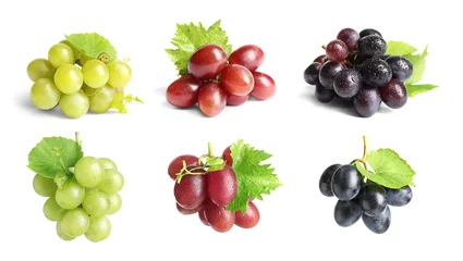 Fotobehang Set with different ripe grapes on white background © New Africa