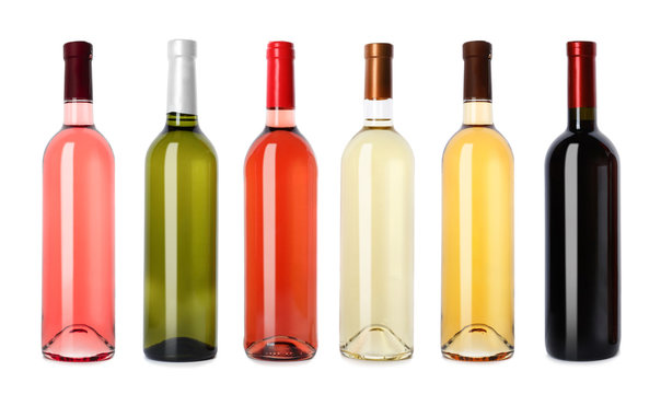 Naklejka Set with different blank wine bottles on white background