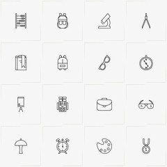 School line icon set with alarm clock , abacus and spectacle