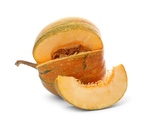 Sliced fresh raw pumpkin isolated on white