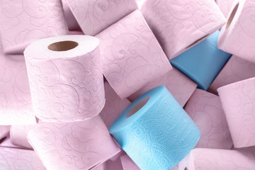 Many rolls of toilet paper as background. Personal hygiene