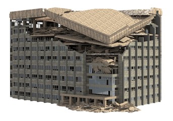 Ruined Building Isolated On White 3D Illustration