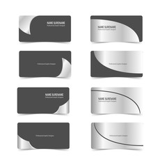 set of business card template with silver metal design vector