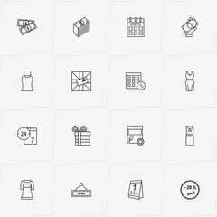 Shopping line icon set with gift , open signboard  and money