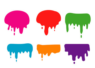 set of color paint liquid drip splash vector element