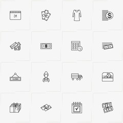 Shopping line icon set with calendar, gift  and closed signboard