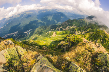 The most beautiful view in the mountains from a height of two thousand three hundred meters above...
