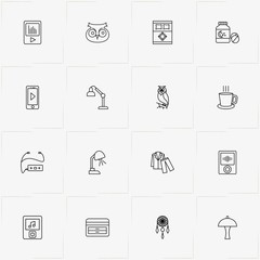 Sleep line icon set with tea cup , bed and sleeping pills