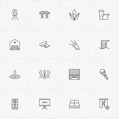 Smart House line icon set with camera monitoring , microphone and swimming pool ladder