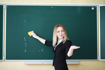 Young girl teacher in primary school