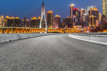 Road pavement and Chongqing urban architecture skyline