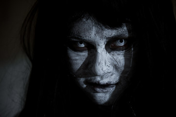Close up face of horror woman ghost cruel,