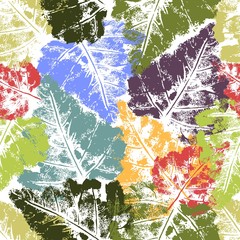 Vivid seamless pattern of autumn leaves. Watercolor leaves are laid in an abstract pattern.