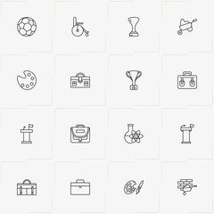 Fototapeta na wymiar Spheres Of Life line icon set with trophy, construction trolley and science