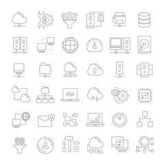 network and cloud computing icons, outline icons