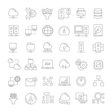 network and cloud computing icons, outline icons