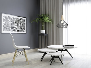Modern minimalist black and white living room