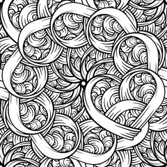 Black and white abstract doodles seamless pattern.