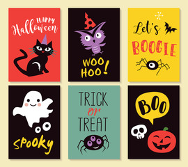 Halloween greeting cards, banner, posters set. Vector illustration.