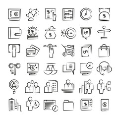 business and finance icons, hand drawn icons