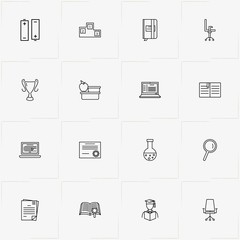 Student line icon set with diploma , book and trophy