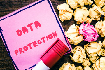 Handwriting text Data Protection. Concept meaning Protect IP addresses and personal data from...