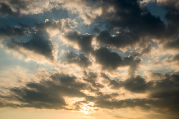 Obraz premium Sunlight through cloud like an dramatic explosion beam, nature background